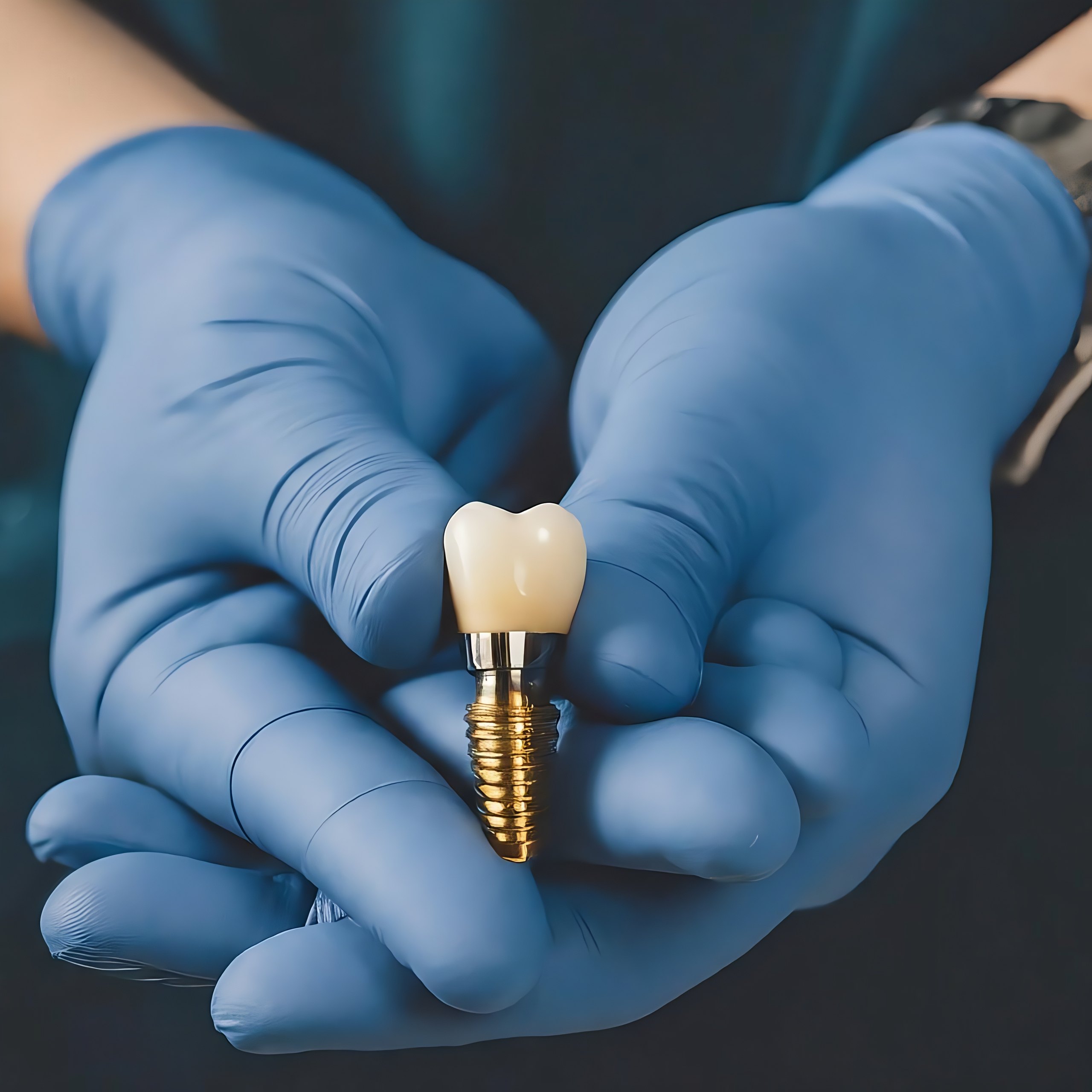 Dental implant model showing titanium post and crown
